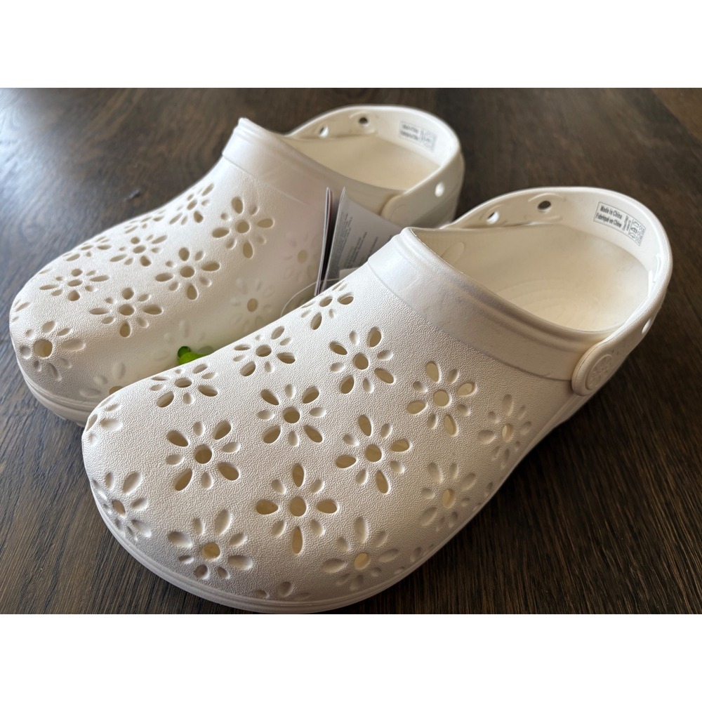 Crocs Classic Floral Cut Out Clog White Daisy Sandals Womens Size 10 Mens 8